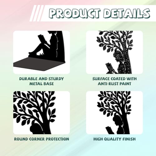 Peacoblue Metal Bookends for Shelves, Modern Decorative Heavy Duty Study Book Ends Stoppers for Office Desk Shelf Room 5.3x4.3x7.9 Cast Iron Simple Tall Bookends 1 Pair (Girl Reading Under a Tree) - style: Girl Reading under a Tree