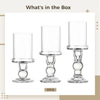 3 Pcs Modern Crystal Glass Hurricane Candle Holders Set, Elegant Roman Column Style with Windproof Glass Shades, Ideal for Pillar Candles, Wedding & Home Décor