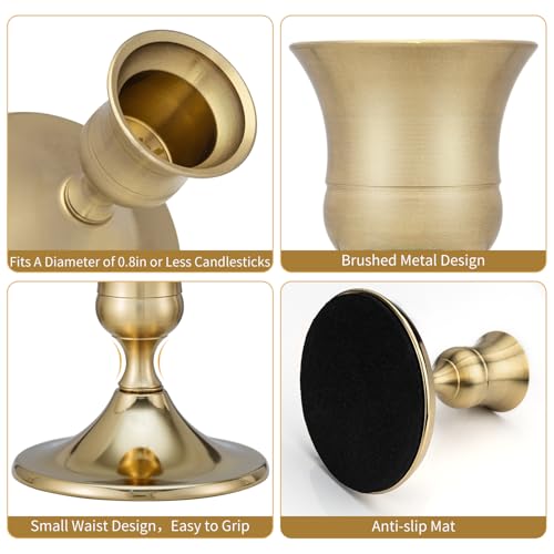 Taper Candle Stick Holder, 6PCS Brass Gold Candle Holders for Candlesticks, Vintage Metal Candlestick Holders for Dinner Room Table Centerpiece or Mantel Wedding Party Decor (6, Gold) - color: Gold