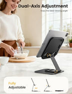 Lamicall Adjustable iPad Stand for Desk - [Ultra-Slim Foldable][360°Rotation] Tablet Stand with Heavy-Duty Base, Tablet Holder Gifts for 4.7-13" Devices, 2025 iPad Pro Air Mini, Kindle, iPhone 17 Pro - color: Black