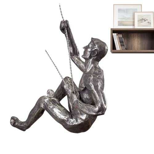 Climbing Man Wall Sculpture – Resin Decor Figure, Modern Art Accent, Black Home Ornament | Unique 3D Hanging Statue Piece, Artistic Abstract Wall Decoration Setup Living Room Bedroom Workplace Design - size: trumpet right hand, style: Silver