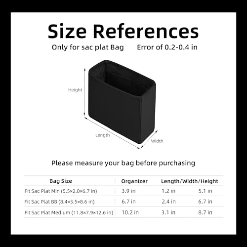 DGAZ Silk Purse Organizer Insert For LV Sac Plat Mini/BB/Medium bag，Silky Smooth Bag Organizer，Luxury Handbag & Tote Shaper(Black,Mini) - color: Black, size: Mini