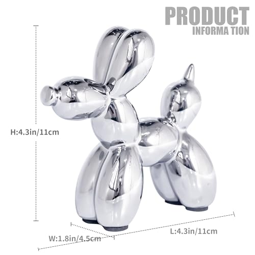 Creative Silver Balloon Dog Statues Small Ceramic Animal Sculpture Modern Home Decor Living Room Desktop Decorations Bedroom Office Cabinet Ornament (Silver) - color: Sliver
