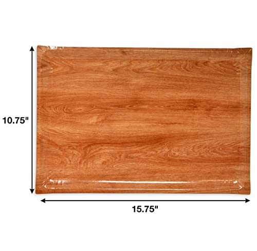 Gift Boutique 10 Wood Trays Rustic Brown Wooden Look Rectangle Serving Platters 10.75" x 15.75" Heavy Duty Disposable Paper Cardboard Tray for Dessert