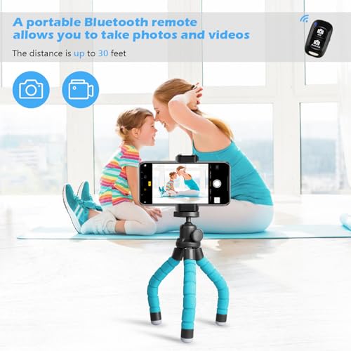 Ubeesize Portable Tripod Stand with Wireless Remote & Clip, Flexible Phone Holder for Video Recording (Blue) - color: Blue, style: Standard