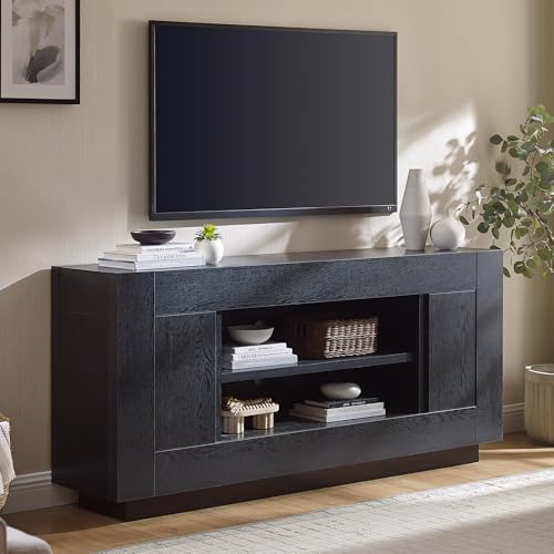 OKD Modern 70" TV Stand, Entertainment Center for TVs Up to 80", Media Console with Large Open Storage & Side Cabinets, Thick Wood Design for Living Room, Black Oak - color: Black Oak