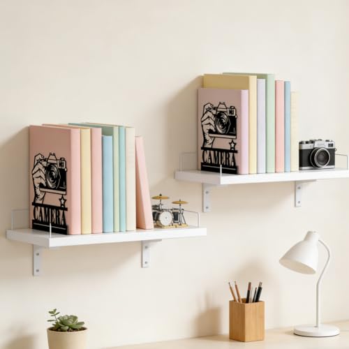 Peacoblue Metal Bookends for Shelves, Modern Decorative Heavy Duty Study Book Ends Stoppers for Office Desk Shelf, Room 5.3"x4.3"x6.3" Cast Iron Tall Bookends 1 Pair (Camera) - style: Camera