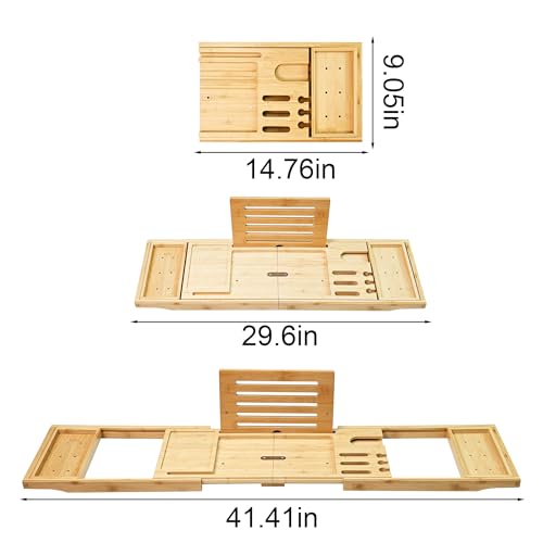 Bathtub Tray - Luxury Bamboo Bathtub Tray for Bath Accessories, Expandable Bath Caddy with Wine Glass Holder, for Her, Anniversary, Spa and Relaxation