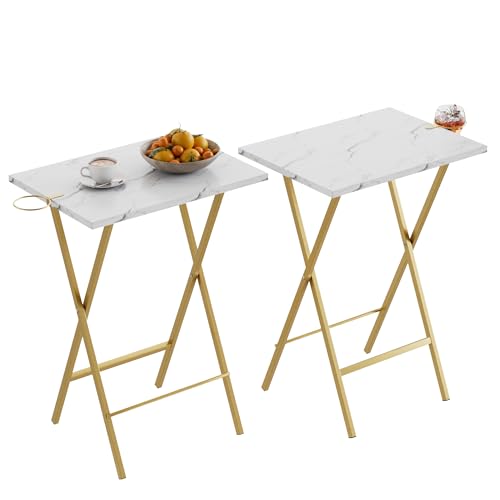 VECELO Folding TV Tray for Eating Set of 2, Portable Dinner/Snack Table with Cup Holder for Couch, Living Room and Small Space, Gold - color: Gold, size: 2 Pack