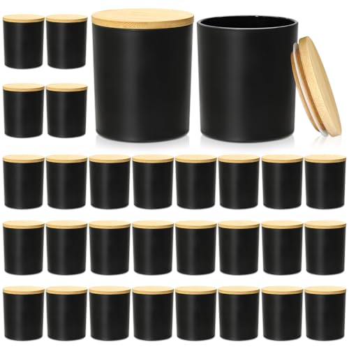 SUPMIND 30 Pack Glass Candle Jars-10oz Black Empty Candle Jars with Bamboo Lids and Sticky Labels, Bulk Candle Jars for Making Candles Containers - Dishwasher Safe - color: Black-30P, size: 10oz