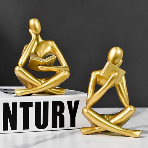 Gold Reading Women Statue, Thinker Sculptures, Abstract Art Ornament, Modern Aesthetic Figurine Decoration, Suitable for Home Living Room Bedroom Office Shelf Table Desk Bookshelf Decor (Gold Left) - color: Gold Left, size: Large