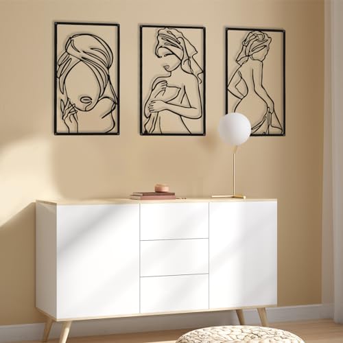 CHENGU 3 Pieces Metal Minimalist Abstract Woman Wall Art Line Drawing Wall Art Decor Single Line Female Home Hanging for Kitchen Bathroom Living Room - style: Pretty Style