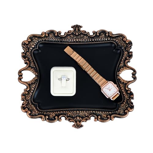 Funly mee 8 x 7 inches Antique Trinket Dish Vintage Jewelry Tray, Ring Holder (Black & Gold, M) - color: Black & Gold, size: Medium