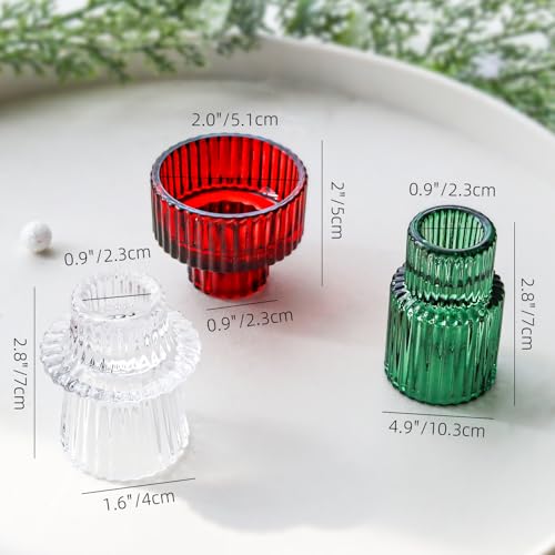 Christmas Class Candlestick Holders 6PCS Red Green Ribbed Taper Candlestick Holders for Tealight Candles Christmas Table Centerpieces Indoor Decoration - color: Christmas