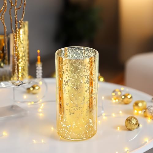 WGVI Hurricane Candle Holder Sleeve, W: 4", Ht: 8", Gold Speckled Glass Cylinder Open Both Ends, Chimney Tube Shade, 1 Piece - size: 4x8"H