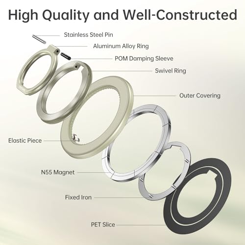SYNCWIRE Magnetic Phone Ring Holder for MagSafe, 360° Rotation Cell Phone Grip Stand Finger Ring Kickstand Two-Sided Magnet Compatible with iPhone 17 Pro Max 16 15 14 13 12 MagSafe Accessories - color: Single Ring-1PCS-Yellow