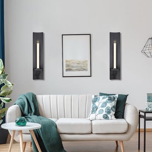 OYEFLY 2 Pcs Candle Sconces,Metal Wall Candle Holders (Black)