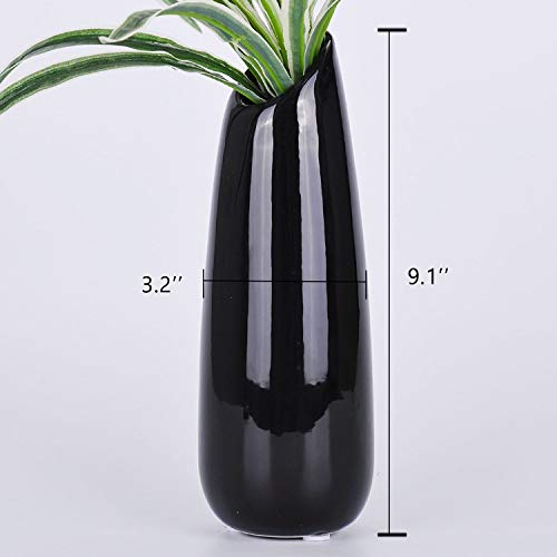VanEnjoy 9.4" Black High Creative Oblique Opening Design Desktop Ceramic Vase Home Office Decoration Vases - color: Black