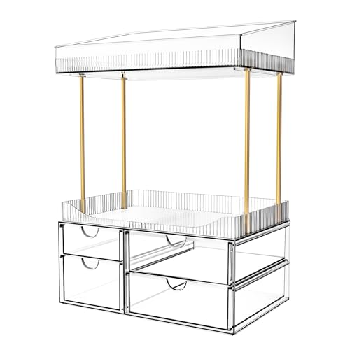 SNSLXH Makeup Organizer Bathroom Storage- 4 Tier 4 Drawer Makeup Storage, Transparent Clear Cosmetics Organiser, Ideal for Cosmetic Perfume Skincare, for Countertop, Bathroom, Office Supplies, Dresser - color: Clear