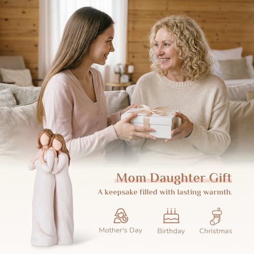 Storieme Mom Birthday Gifts from Daughter: Mother Daughter Back Hug Resin Figurine Keepsake - Unique Gift for Mama on Mothers Day Christmas - style: Support