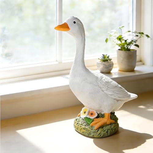 Garden Outdoor Decor Goose Flower Statue, 9.5 Inch Goose Figurines Garden Statues & Sculpture Decor for Patio, Porch and Lawn, Goose Memorial Stone - color: Wlecome Goose
