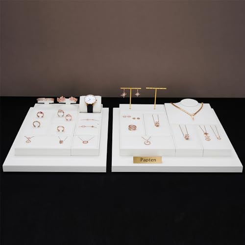PU Leather Necklace Stand Display Holder Organizer Jewelry Showcase (White) - size: 3.15" x 3.15" x 0.97"
