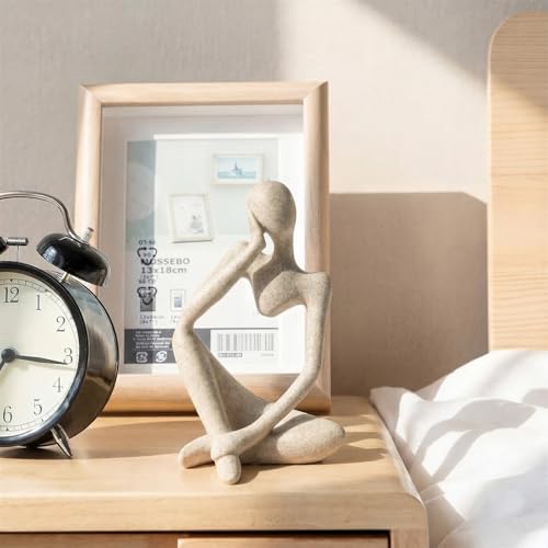 1PC Abstract Thinker Sculpture Statue, Sandstone Resin Art Figurine for Home Office Bookshelf Desktop Decor, Small Sandstone, Left