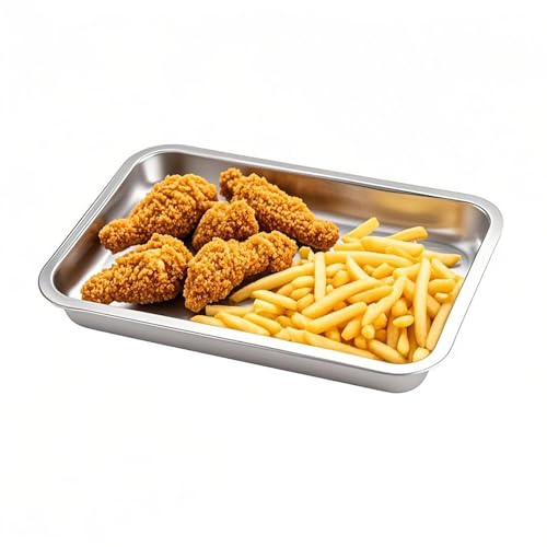Breading Trays Set of 3 Stainless Steel Breading Pans for Dredging Chicken Breasts and Marinating Meat, Food Prep Serving Trays (12.4" x 8.5" x 1.9") - size: 12.4" x 8.5" x 1.9"
