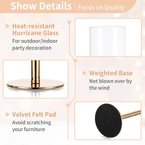 NUPTIO Gold Candlestick Holders Bulk: Set of 18 Glass Hurricane Taper Candle Holders - Decorative Candle Stick Stand for Fall Christmas Fireplace Dining Table Decor - size: 14 & 16 & 18 in