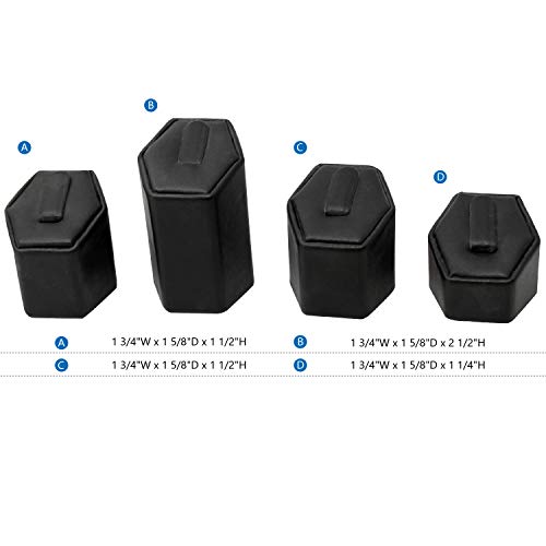 MOOCA Jewelry Ring Stand Holder Display Set, Ring Holders for Jewelry Organizer Stand Pedestals Display 4 Pcs Set, Black Faux Leather - color: Black Faux Leather
