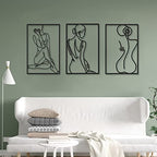 CHENGU 3 Pieces Metal Minimalist Abstract Woman Wall Art Line Drawing Wall Art Decor Single Line Female Home Hanging for Kitchen Bathroom Living Room - style: Elegant Style