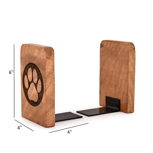 Kaizen Casa Bookends Iron & Acacia Wood Bookends for Shelves Book Ends Decorative to Hold Heavy Books (4" X 4" X 6"), (Set of 2)