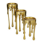CosmoLiving by Cosmopolitan Aluminum Metal Abstract Decorative Candle Holder Melting Drip Candle Stand, Set of 3 Candlestick Holder 12", 10", 8"H, Gold - color: Gold