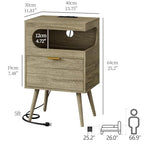 Veegle Nightstand,Modern Bedside Table with Storage Drawer and Open Wood Shelf, Accent Night Stand with Solid Wood Legs for Living Room, Bedroom and Small Spaces,Easy Assembly (Grey Oak) - color: Grey Oak