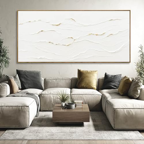 WINKAILIN Minimalist White and Gold Textured Canvas Wall Art Modern Abstract Line Artwork for Living Room Bedroom Office Neutral Home Decor 40x88 Inch - color: White and Gold, size: 88"L x 40"W