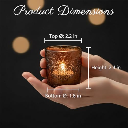 12 Pack Mandala Embossed Glass Candle Holders – Votive Tealight Holders with Patent Design, Decorative Embossed Glass Cups for Wedding Centerpieces, Parties, and Home Décor (Chestnut Brown) - color: Chestnut Brown