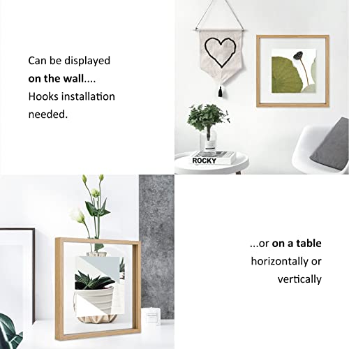 MUYE 12x12 Floating Frame Set of 2,Double Glass Rustic Square Photo Frame,Display Any Size Photo up to 12x12,Wall Mount or Tabletop Standing Natural - color: Natural, size: 12x12
