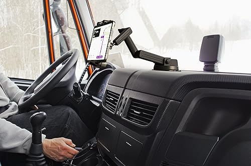 Tablet Holder for Truck Tablet Mount - iPad Mount for Truck, Heavy Duty Super Suction Cup, 16.7 inch Long Arm & Stable, Device & iPad Holder for Dashboard, Windshield and Window - Semi Trucker