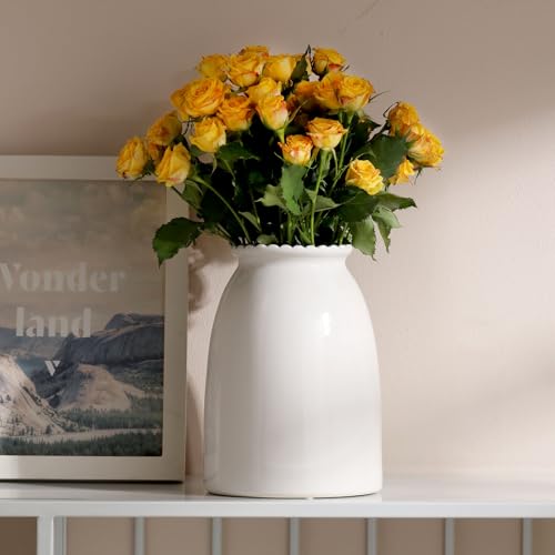 hjn White Flower Vase- Ceramic Vase for Flowers, Modern Vases for Living Room/Home Decor Accents/Entryway/Mantel/Bookshel-White - color: White-8.5inch