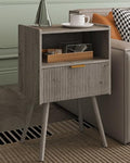 Veegle Nightstand,Modern Bedside Table with Storage Drawer and Open Wood Shelf, Accent Night Stand with Solid Wood Legs for Living Room, Bedroom and Small Spaces,Easy Assembly (Grey Oak) - color: Grey Oak