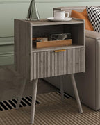 Veegle Nightstand,Modern Bedside Table with Storage Drawer and Open Wood Shelf, Accent Night Stand with Solid Wood Legs for Living Room, Bedroom and Small Spaces,Easy Assembly (Grey Oak) - color: Grey Oak