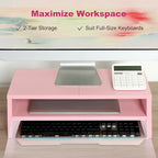 TEAMIX 2 Tiers Pink Monitor Stand Riser, Desktop Stand with Keyboard Storage Small TV Stand Laptop Wooden Desk Organizer Cute Shelf (Pink, 2 Tiers) - color: Pink