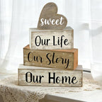 4 Pcs Farmhouse Tabletop Decor Rustic Wooden Block Set for Kitchen Shelf Mantel Family Home Warm Heart Sign Housewarming Gift - style: Home