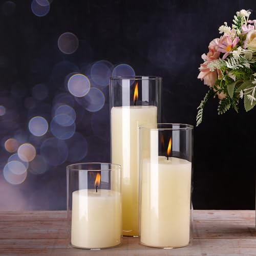 Shihanee Set of 6 Pillar Candles with Glass Cylinder Vases Clear Cylinder Hurricane Candleholders for Slim Tall Pillar Candles Wedding Table Centerpieces(3'' X 5.9", 7.9", 9.8",Ivory) - color: Ivory White, size: 3'' X 5.9", 7.9", 9.8"