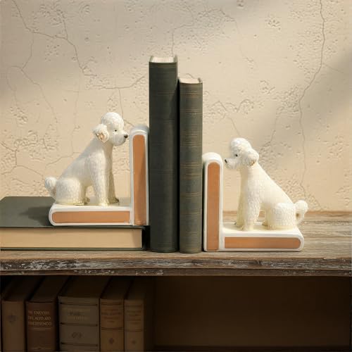 Creative Co-Op 2-Piece Hand-Painted Stoneware Vintage Poodle Bookends, White and Gold Finish