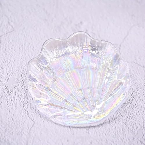Glitter Glass Jewelry Dish Tray Sparkle Iridescent Seashell Shell Soap Dish Jewelry Organizer for Women Girls Jewelry Trays Jewelry Boxes and Organizers