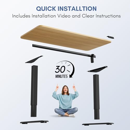 Furmax Electric Height Adjustable Standing Desk Large 55 x 24 Inches Sit Stand Up Desk Home Office Computer Desk Memory Preset with T-Shaped Metal Bracket, Maple - color: Maple, size: 55 Inch