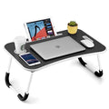 FISYOD Foldable Laptop Table, Portable Lap Desk Bed Table Tray, Laptop Stand with Cup Holder & Tablet Slot & Lifting Handle for Working Writing Drawing & Eating (Black) - color: Black
