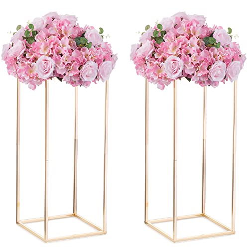 Nuptio Gold Vase for Wedding Centerpieces with Acrylic Panel - 2 Pcs 23⅝ inch Tall Vases Centerpiece for Tables Home Party Decorations - size: 23⅝ inch Tall