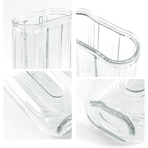 Clear Glass Vase for Flowers, U Shaped Ribbed Flower Vase for Centerpieces, Bouquet, Home Deco Vases 7.28 Inch, Modern Boho Glass Vases for Living Room, Bedroom, Wedding, Housewarming Gift - color: Clear